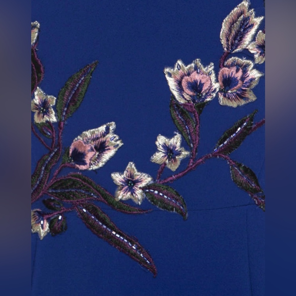 Marchesa Notte Blue Floral Embroidered Long Formal Evening Gown Dress - Picture 11 of 17
